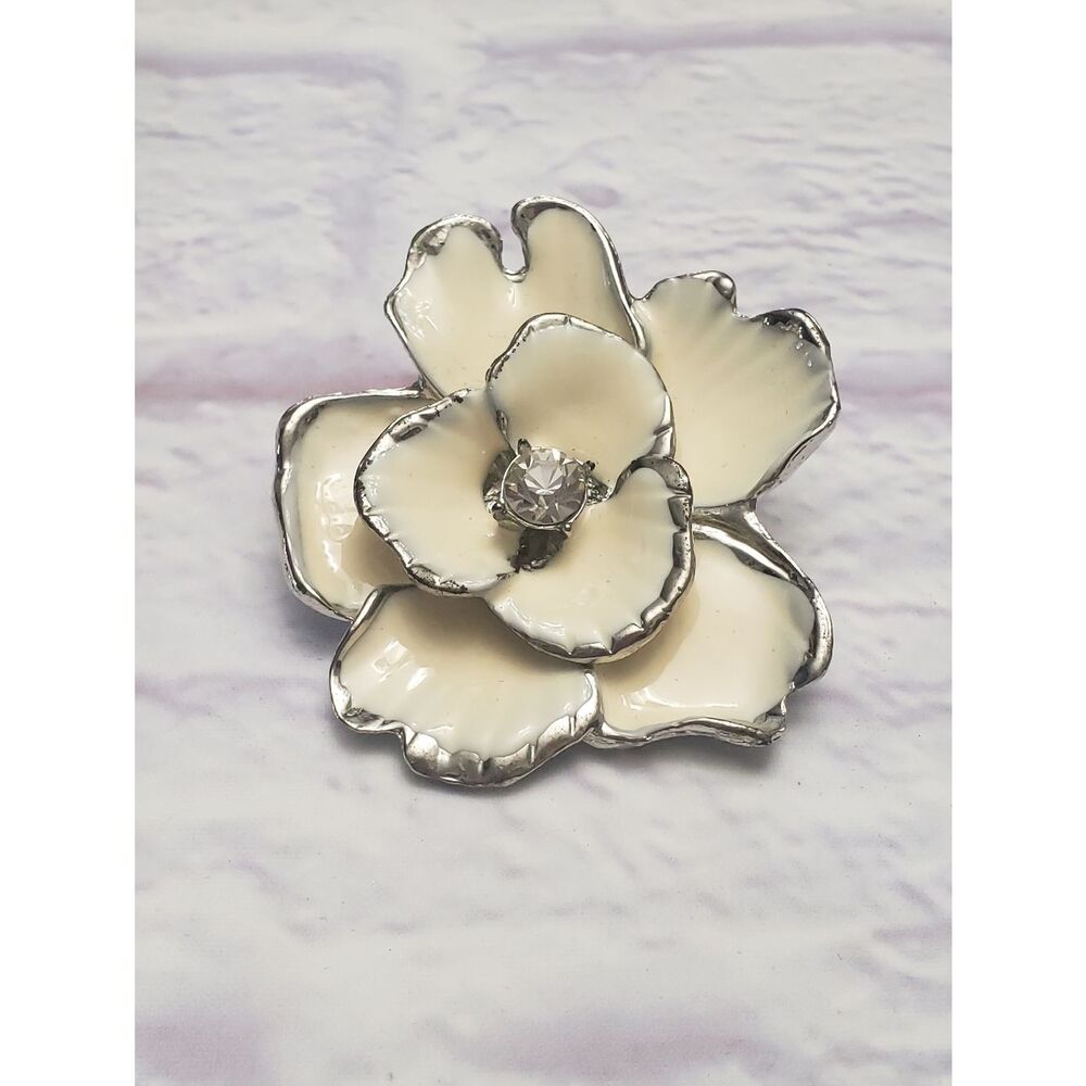 LARGE ENAMELED HIBISCUS FLOWER BROOCH